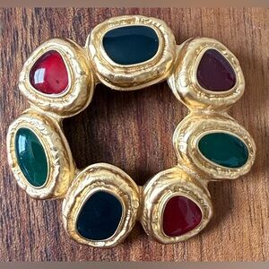 VTG Avant Garde Signed Anne Klein Chunky Multicolor Enamel Brooch Pin